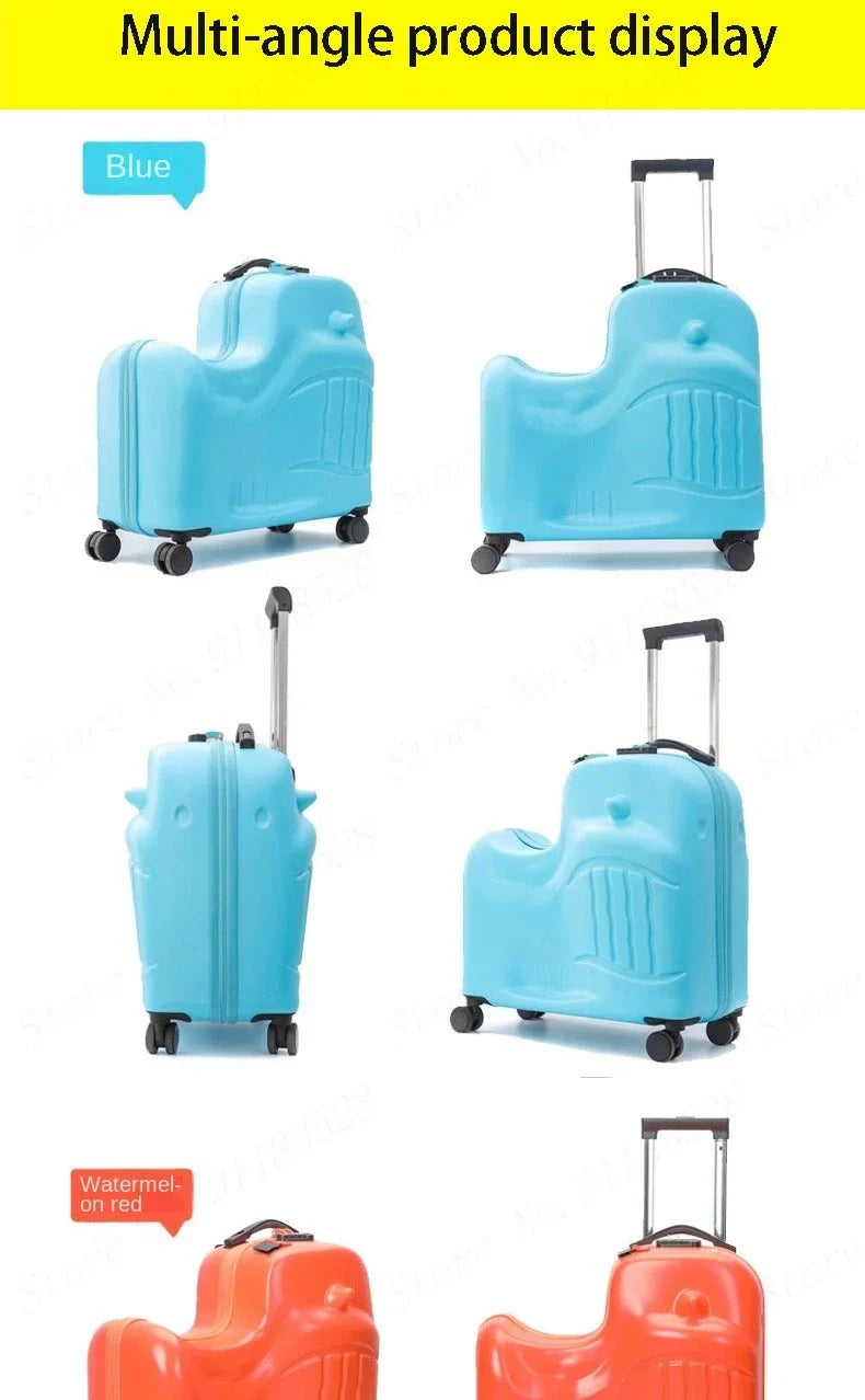 Cartoon Kids Ride-On Suitcase with Wheels – 20/24 Inch Rolling Trolley Luggage for Children, Travel Bag & Gift