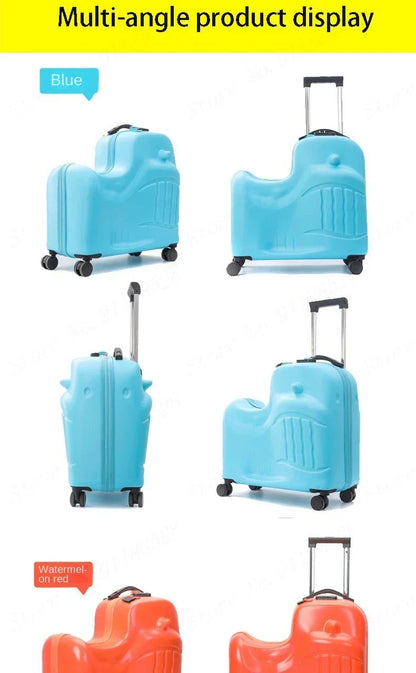 Cartoon Kids Ride-On Suitcase with Wheels – 20/24 Inch Rolling Trolley Luggage for Children, Travel Bag & Gift