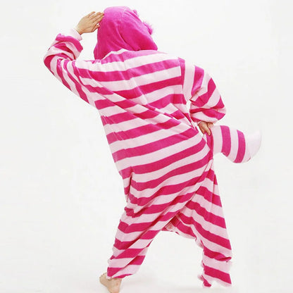 Cheshire Cat Flannel One-Piece Pajamas — Men & Women Cartoon Home Wear for Autumn & Winter