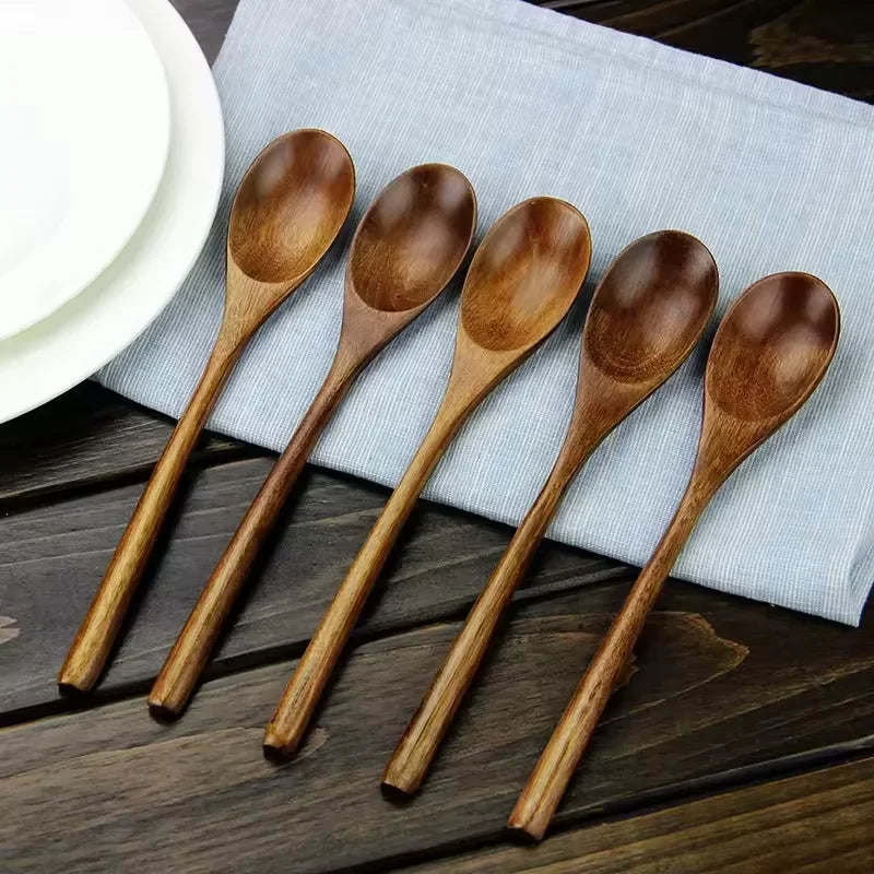 6Pcs Wooden Spoon Set – Natural Wood Kitchen Utensils for Soup, Dessert & Dinner Serving