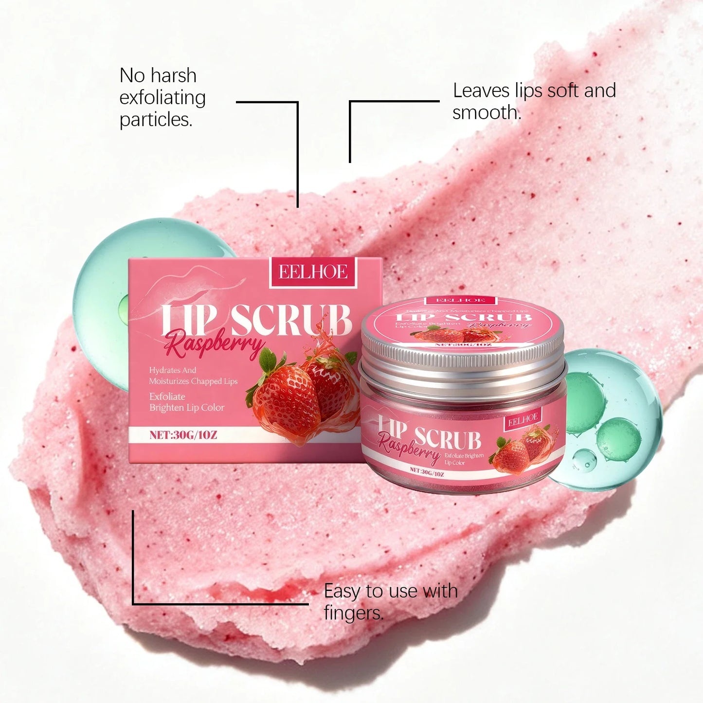 Strawberry Lip Scrub - Exfoliating Moisturizing Lip Care for Dry, Dull & Flaky Lips