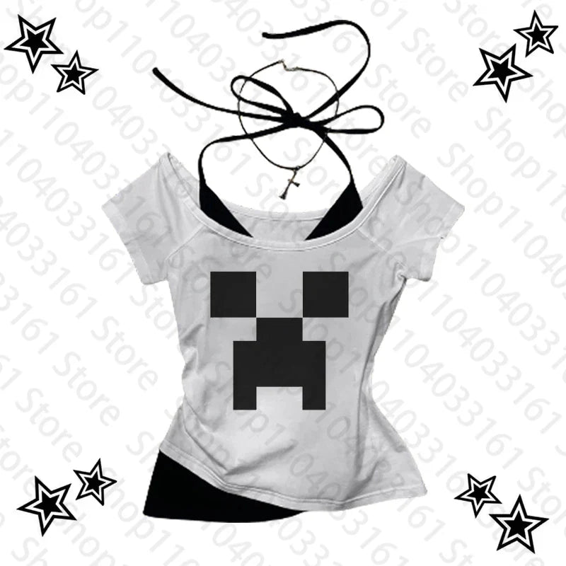 Y2K Cartoon Graphic Crop Top T-Shirt – Grunge Harajuku Aesthetic Slim Fit Emo Gothic Punk Baby Tee for Women