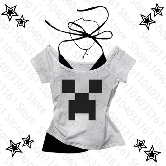 Y2K Cartoon Graphic Crop Top T-Shirt – Grunge Harajuku Aesthetic Slim Fit Emo Gothic Punk Baby Tee for Women