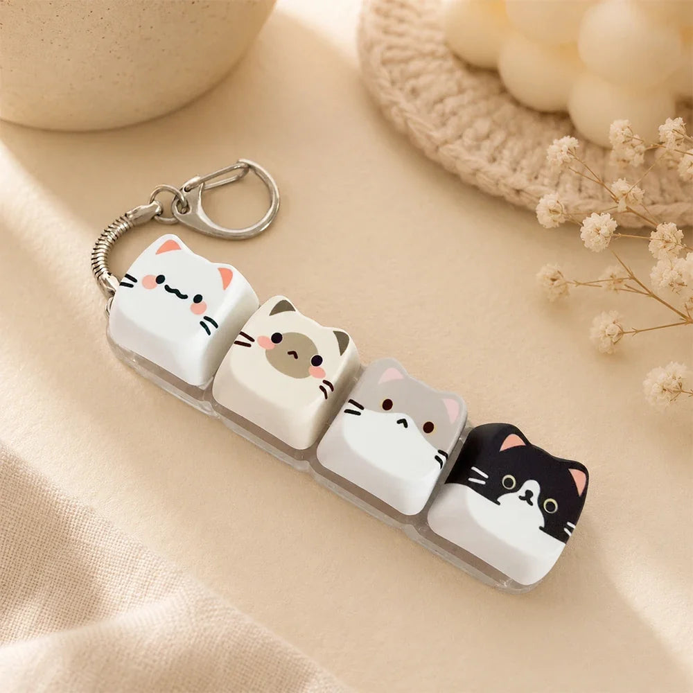 Cute Cat Relax Keycap Fidget Toy - Kawaii 4-Key Keyboard Keychain & Bag Charm Gift