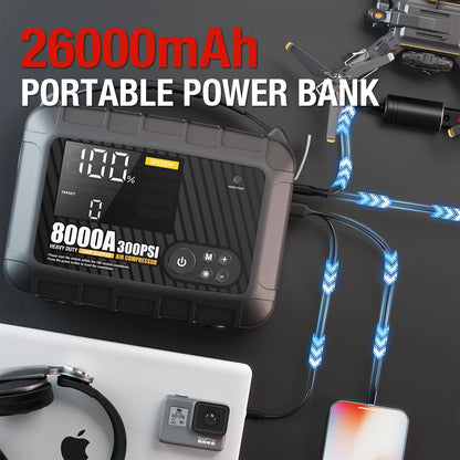 8000A Heavy Duty Car Jump Starter - 12V Powerful Battery Booster Starting Device for Vehicles