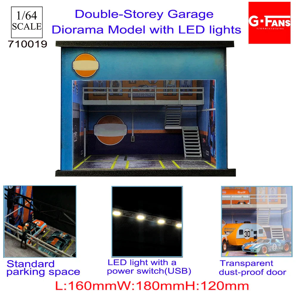 GFans 1:64 Scale Diorama Car Garage Model – LED Lighted Parking Lot DIY City Set for Collection & Display Gifts