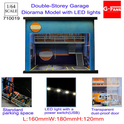 GFans 1:64 Scale Diorama Car Garage Model – LED Lighted Parking Lot DIY City Set for Collection & Display Gifts