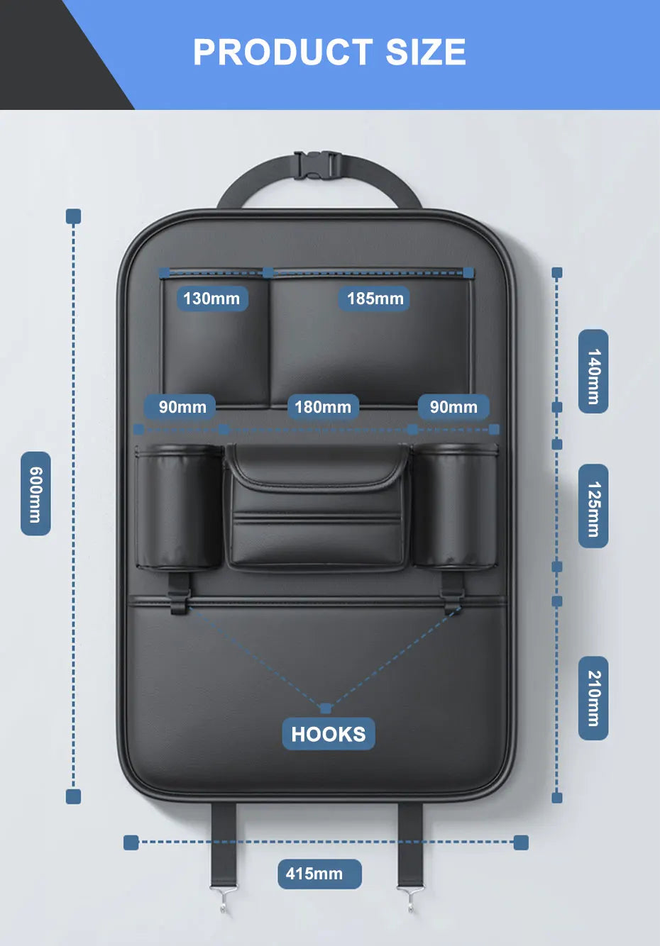 All-in-One Car Seat Back Storage Bag – Upgraded 6 Pocket Organizer with Hook, Tissue Holder, Anti-Kick Pad & Cup Holder
