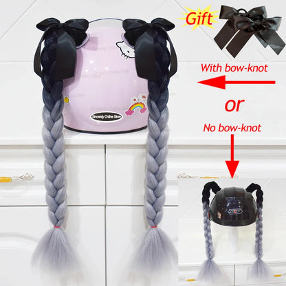 2pcs Motorcycle Helmet Braids - Woman's Twist Pigtail Wig for Helmets, 164 Colors with Sucker