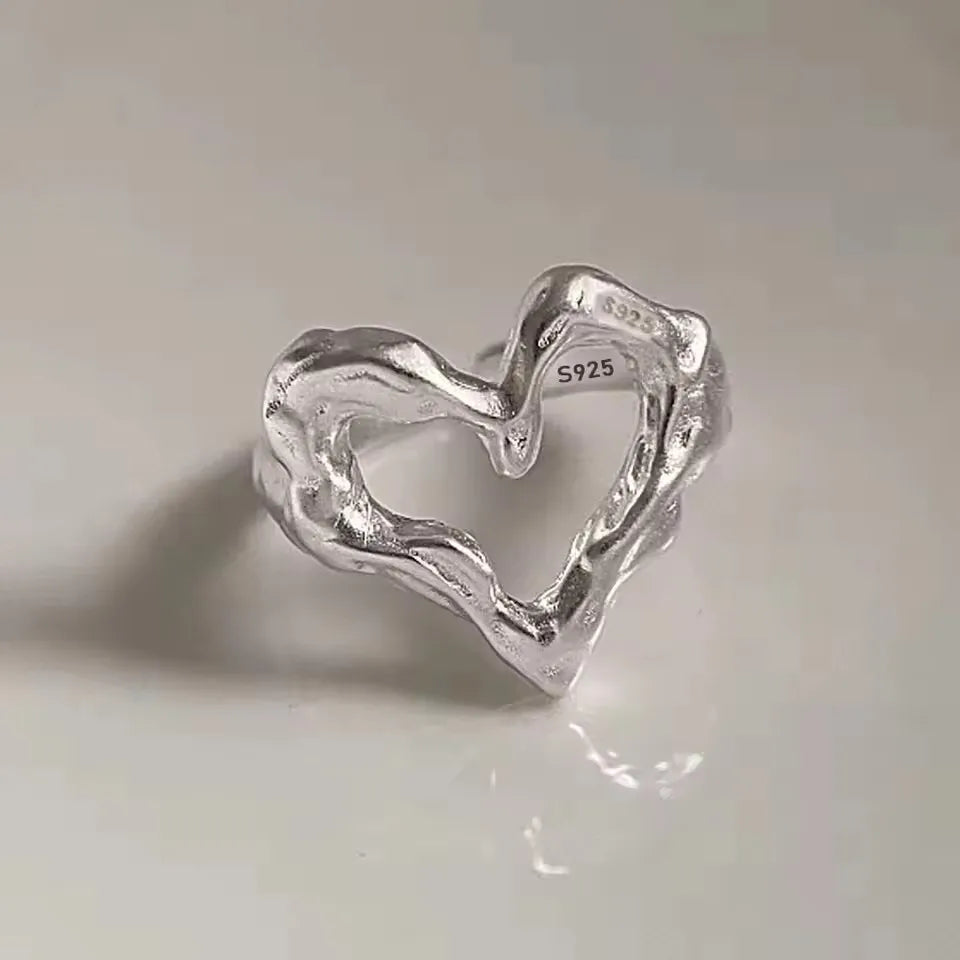 VENTFILLE 925 Sterling Silver Adjustable Ring – Vintage Hollow Line Punk Hip Hop Couple Jewelry