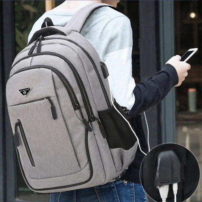Large Capacity Oxford Backpack - 15.6” Laptop Bag for Men and Teens, Black Solid High School and College Student Backpack