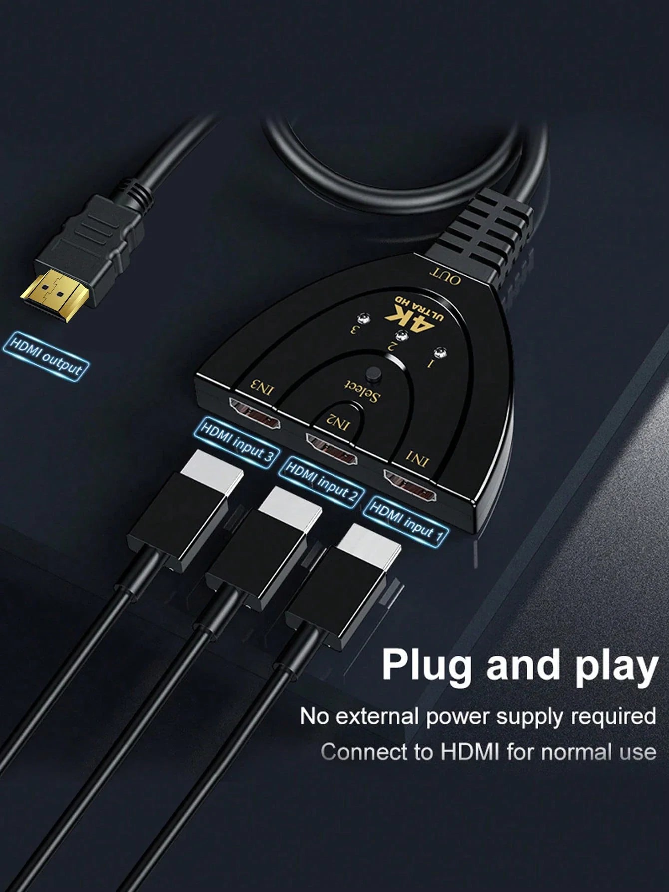 3-Port HDMI KVM Switch 1080P – 3 Input 1 Output Video Splitter Hub for HDTV, DVD, Xbox, PS3 & PS4