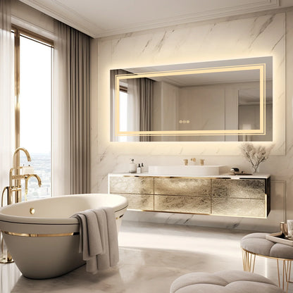 Extra Large Rectangle LED Bathroom Mirror – Dimmable, Anti-Fog, Shatter-Proof Vanity Mirror with Front & Backlight