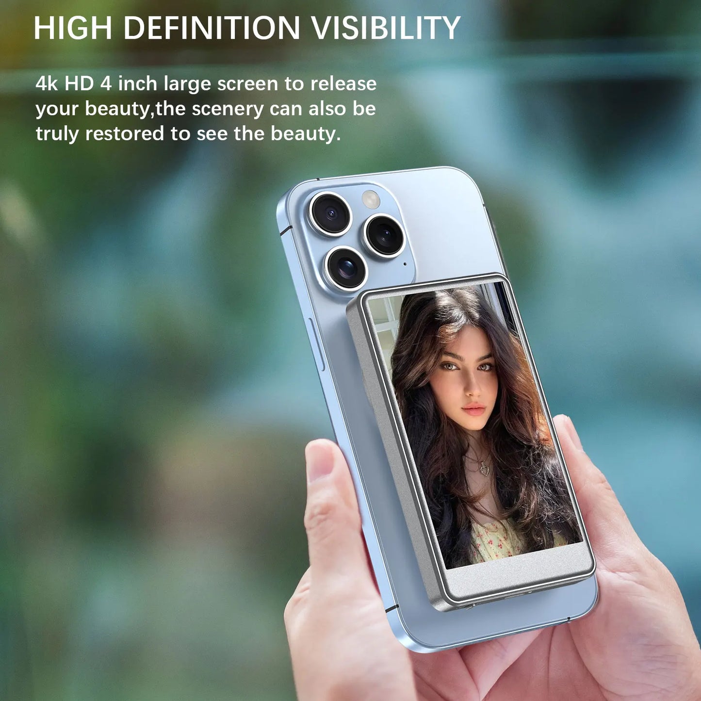 Vlog Selfie Monitor Screen for Phone – Rear Camera Display with MagSafe Magnetic Mount and Wireless Connection for Live Streaming