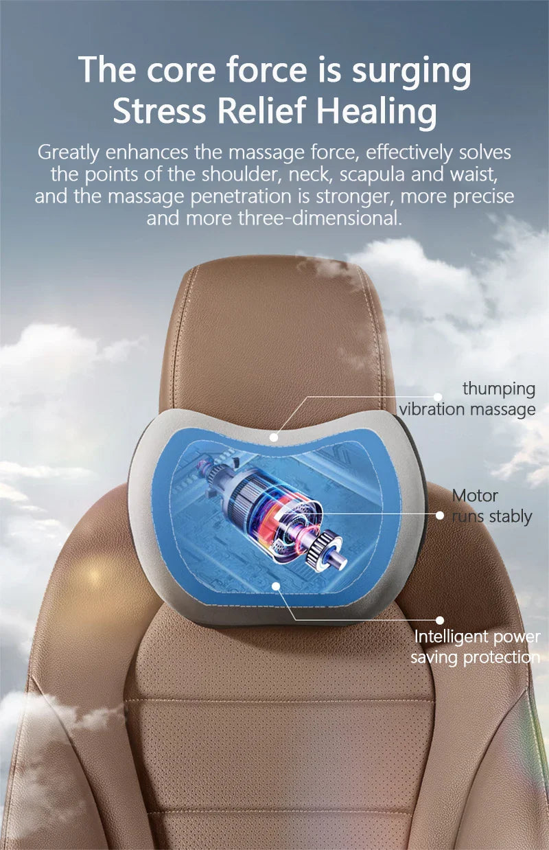 Electric Car Lumbar & Neck Massage Pillow | Single Headrest Vibration Cushion for Seat Support