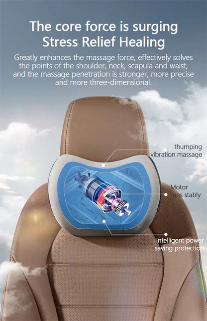 Electric Car Lumbar & Neck Massage Pillow | Single Headrest Vibration Cushion for Seat Support