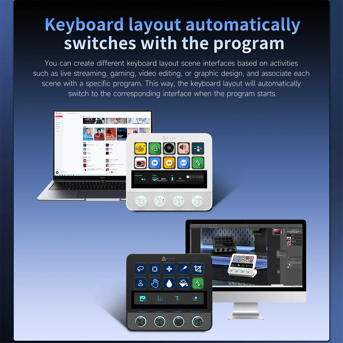 Ajazz AKP05 Pro Touch Bar Keyboard – Dynamic Backlit Keys, Vibration Feedback, Multi-Functional Desktop Assistant