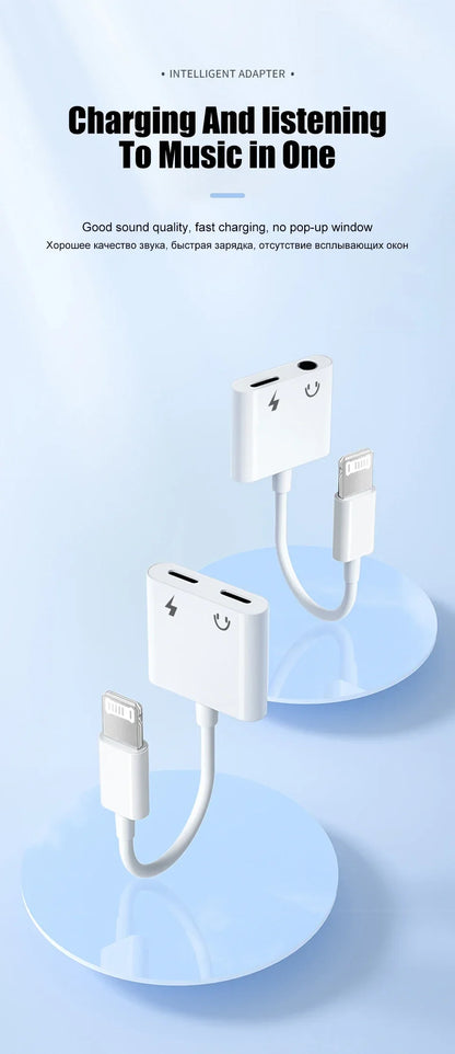 iPhone Audio Adapter – 3.5mm Aux Headphone Jack to Lightning Splitter Converter for iPhone 14/13/12/11 Pro Max