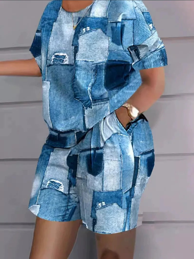 Women’s Printed 2-Piece Shorts Set – Short Sleeve T-Shirt & Elastic Waist Pants Matching Summer Y2K Outfit with Pockets (2025)