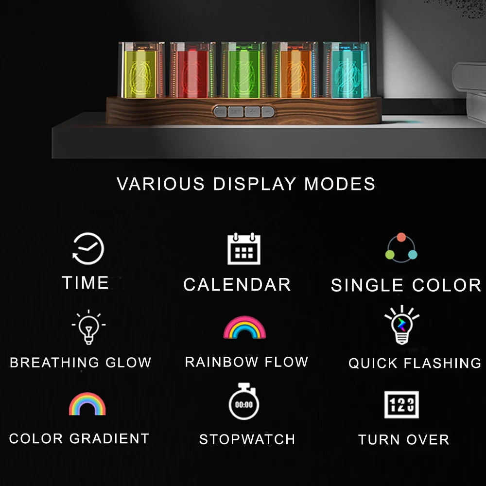 Digital Nixie Tube Clock with RGB LED – Desktop Game Room Décor with Luxury Gift Box