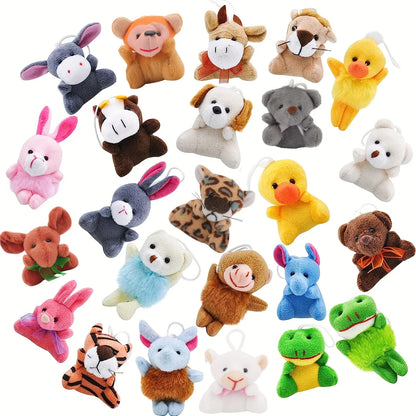 24pcs Mini Plush Animal Toy Set Cute Stuffed Animals Keychain Party Favors for Kids & Adults