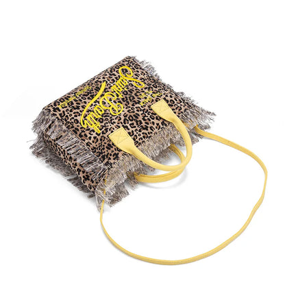 SAINT BARTH Houndstooth Crossbody Bag – Small Cotton Linen Handmade Tote with Tassels for Women