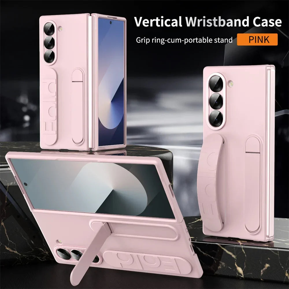 Luxury Wristband Case for Samsung Galaxy Z Fold 3-7 – Invisible Bracket Silicone Cover with Hand Strap & Folding Stand