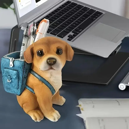 Miniso Cartoon Puppy Pen Holder – Cute Resin Desk Decoration & Gift for Students and Young Adults