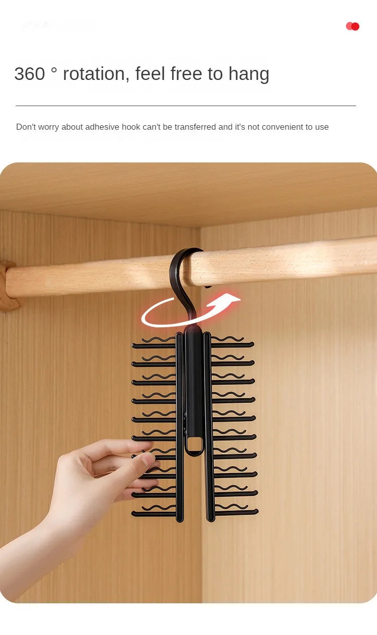 Rotatable Tie Hanger – 20-Row Skidproof Necktie & Belt Organizer Rack for Closet Storage