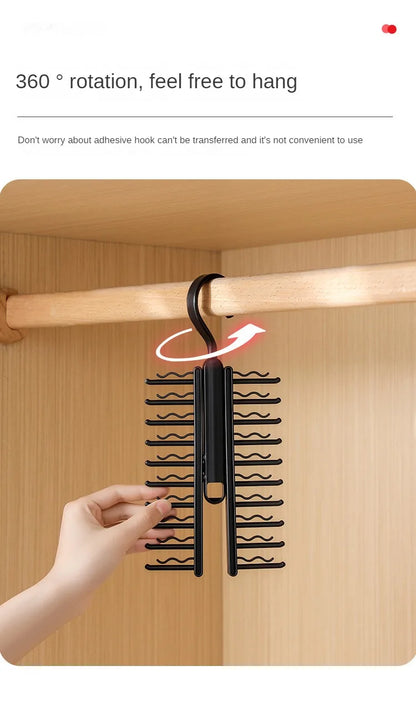 Rotatable Tie Hanger – 20-Row Skidproof Necktie & Belt Organizer Rack for Closet Storage