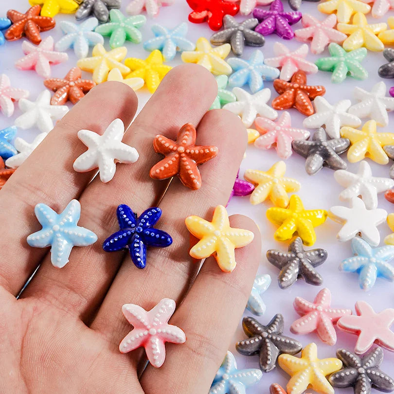 10/20/30PCS Colorful Ceramic Animal Beads – 2mm Hole Clownfish, Turtle, Star & Conch Shell for DIY Jewelry, Bracelets & Crafts