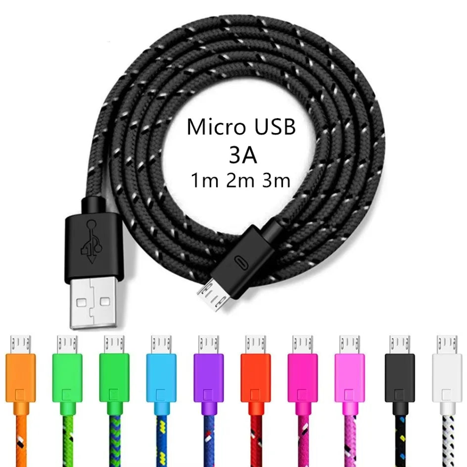 2.4A Micro USB Cable – Nylon Braided 0.5m/1m/2m/3m for Data Sync & Charging, Compatible with Samsung, Huawei, Xiaomi, Android