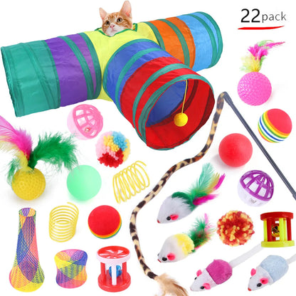 20-Piece Cat Toy Set - Interactive Kitten Toys with Feather Wand, Sisal Mouse, Bell & Balls