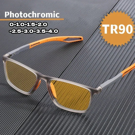 Men's Ultralight Photochromic Glasses - TR90 Frame Myopia Eyewear, Color Changing Sunglasses for Women & Men (-4.0 to 0)