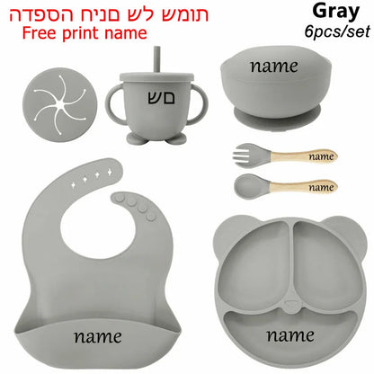 6-Piece Baby Feeding Plate Set – Silicone Suction Bowls, Plates, Cups & Spoon for Kids, Personalized Name Tableware
