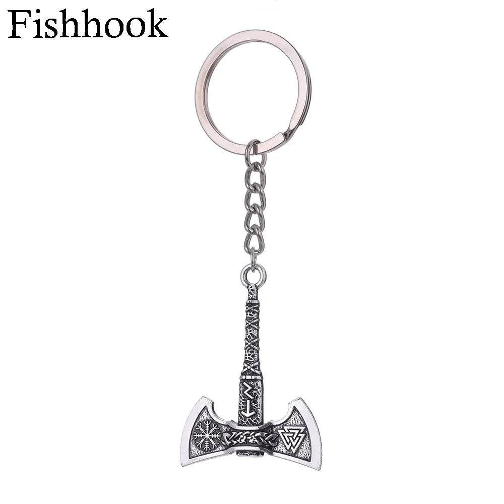 SKYRIM Viking Keychain – Punk Gothic Axe Talisman, Slavic Irish Knot Pagan Amulet Pendant, Men's Jewelry Gift