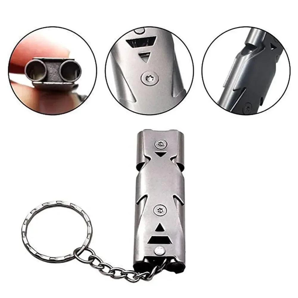 Double Pipe Whistle Keychain – High Decibel Outdoor Survival Emergency Tool