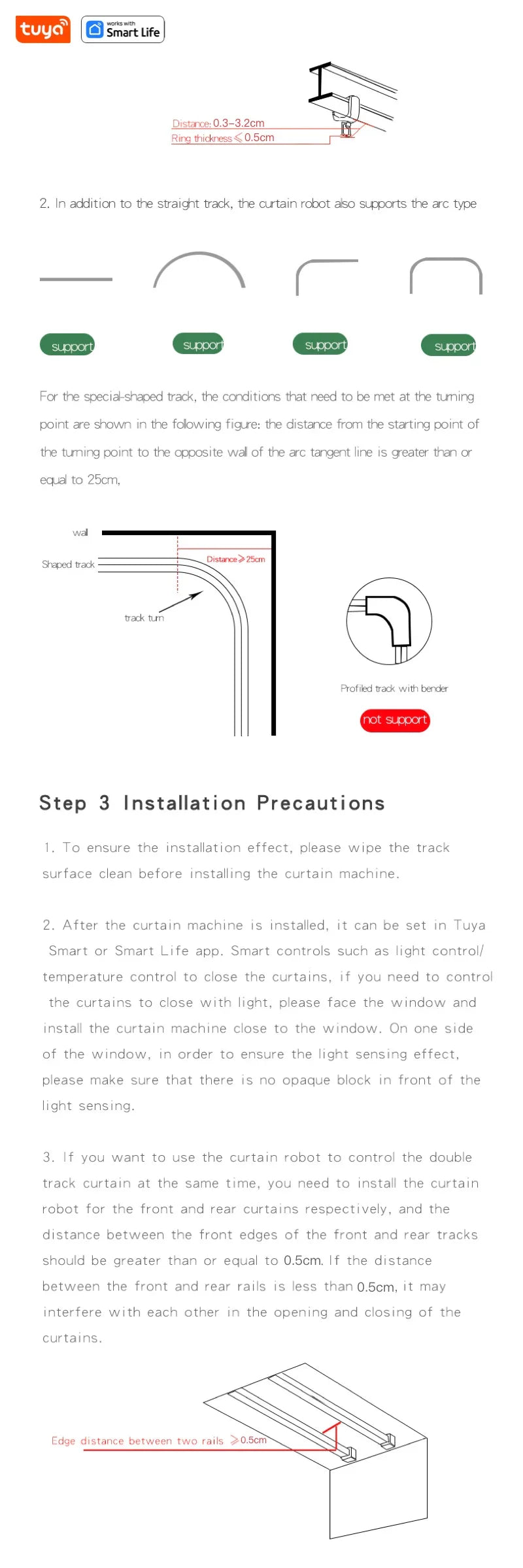 Tuya Smart Wifi Curtain Robot – Remote & Voice Control, Roman Rod Track, Single/Double Opening, 1/2PCS with Gateway