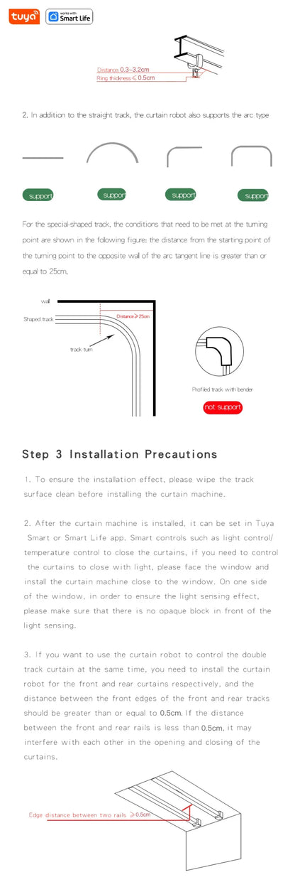 Tuya Smart Wifi Curtain Robot – Remote & Voice Control, Roman Rod Track, Single/Double Opening, 1/2PCS with Gateway