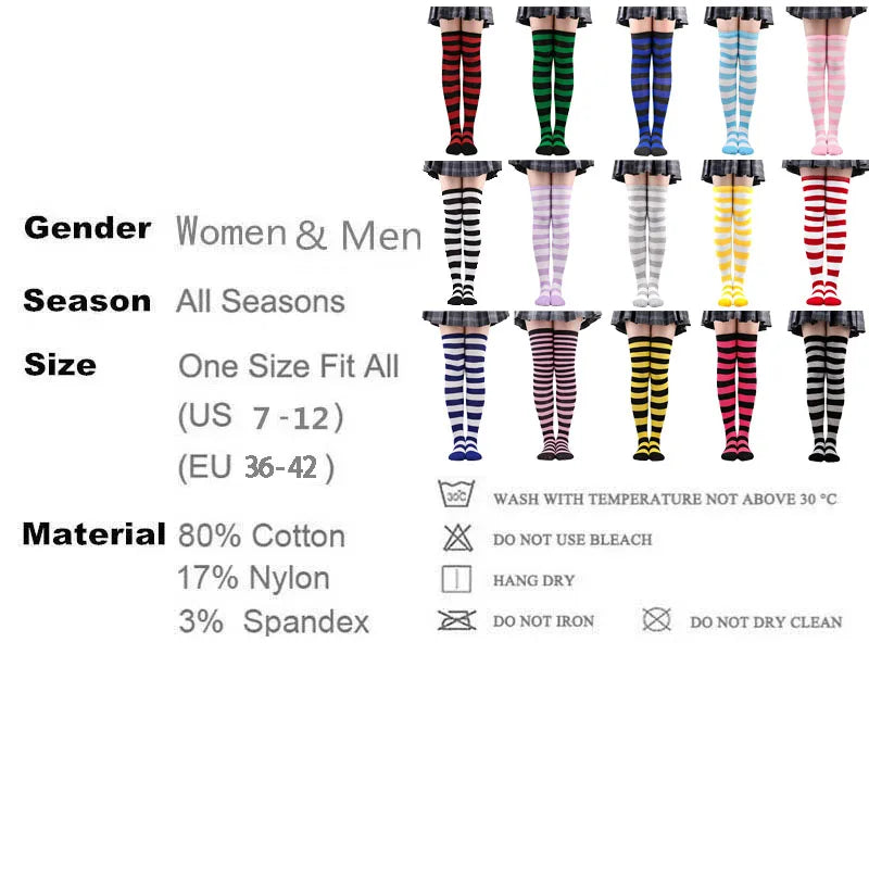 Stylish Knee-Length JK Striped Socks for Women & Girls – Multi-Color Cute Thigh-High Socks   1/2