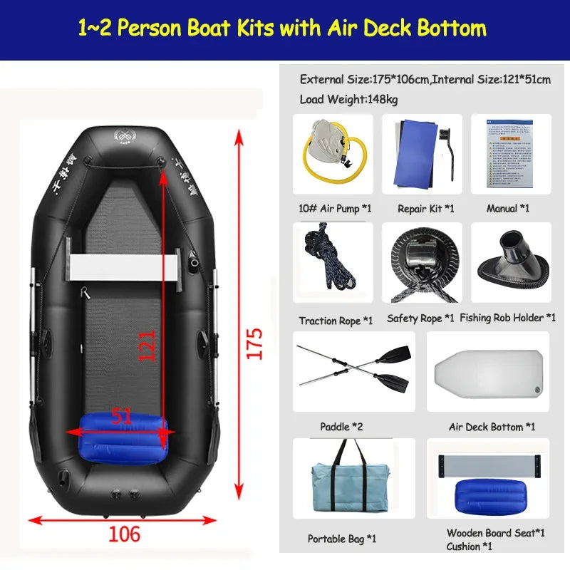 Professional Inflatable Boat Raft Dinghy for Adults – Tear-Resistant Foldable Kayak Canoe Fishing & Drifting Boat