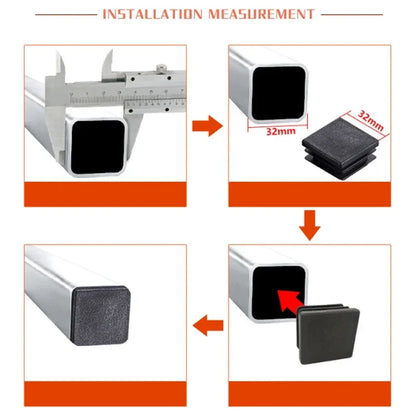 Black Square Tube End Caps - Plastic Blanking Plugs for Furniture, Tables & Chairs 10-100mm