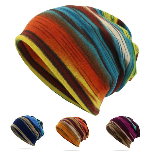 Rainbow Striped Beanie Cap - Unisex Soft Thin Knitted Outdoor Skullies for Spring and Autumn, Casual Warm Pullover Hat for Men and Women