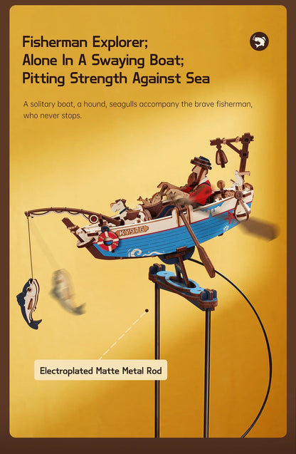 Robotime Rokr 3D Wooden Puzzle Kit – Gravity Swing, Sky Captain & Ocean Fisher Model Building Kit for Teens & Adults