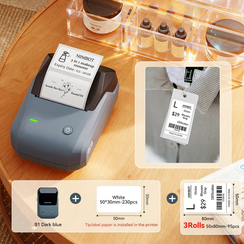 NIIMBOT B1 Portable 2-Inch Thermal Label Printer with Adhesive Tapes Bluetooth Mini Sticker Maker for Smartphone & PC