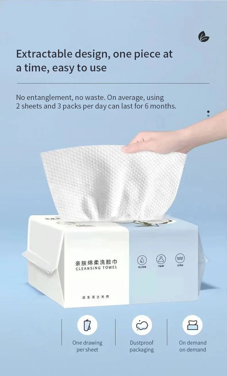 Extra Thick Disposable Facial Towels - Gentle & Absorbent Cotton Makeup Remover Wipes