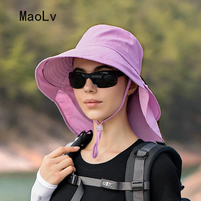 Stay Stylish and Protected: Women's Summer UV Anti-Neck Protection Sun Visor - Wide Brim Shawl Sunscreen Cap for Fishing, Hiking, and Outdoor Adventures