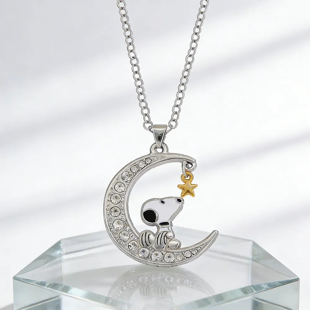 Snoopy & Woodstock Pendant Necklace - Cute Enamel Rhinestone Kawaii Jewelry for Women & Teens