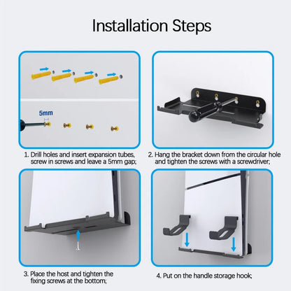 Wall-Mounted PS5 Slim Console Stand – Holder with 2 Controller Hooks & Punch Alignment Sticker, Easy Installation