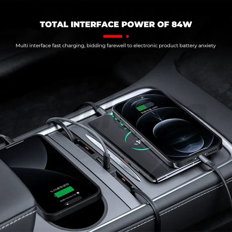 Futhope Docking Station with Telescopic Rope – Tesla Model 3/Y Highland Hub & Central Control Splitter for Laptop Support